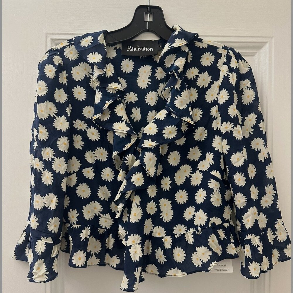 Realisation Par Cher Silk Wrap Top in Daisy Print